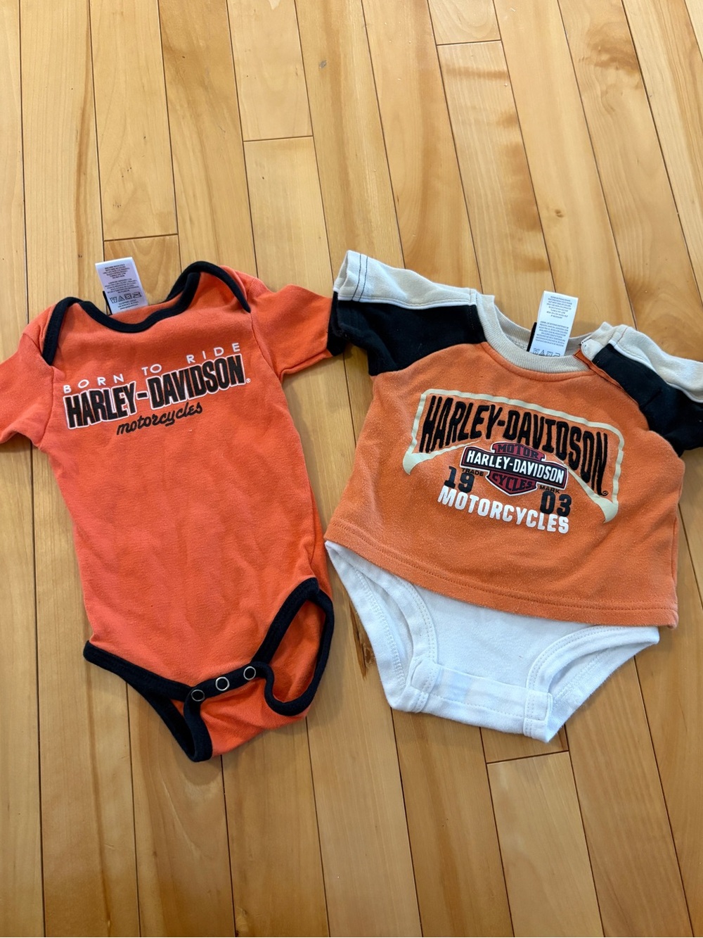 Harley Davidson baby bodysuits t shirts biker motorcycle orange black
